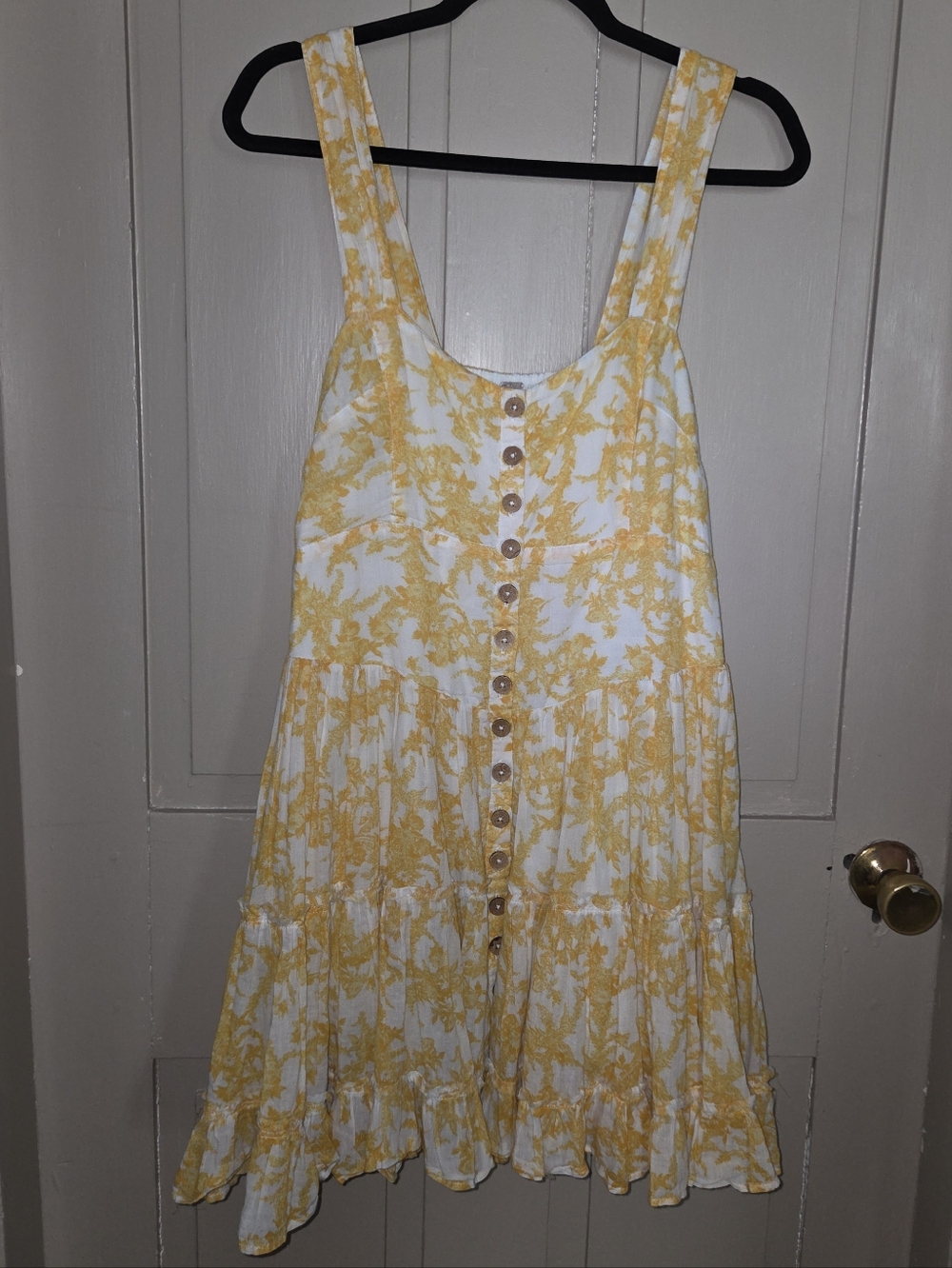 Free People Yellow & White Floral Button-Front Midi Sundress